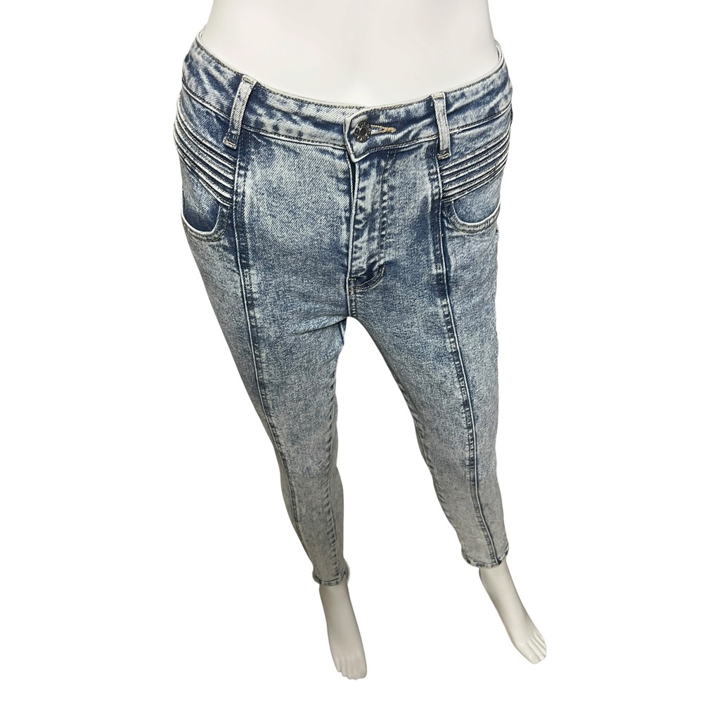 GUESS Los Angeles Moto Skinny Jeans Womens 27Acid Wash High RiseBlue Q1OA09R42H0
